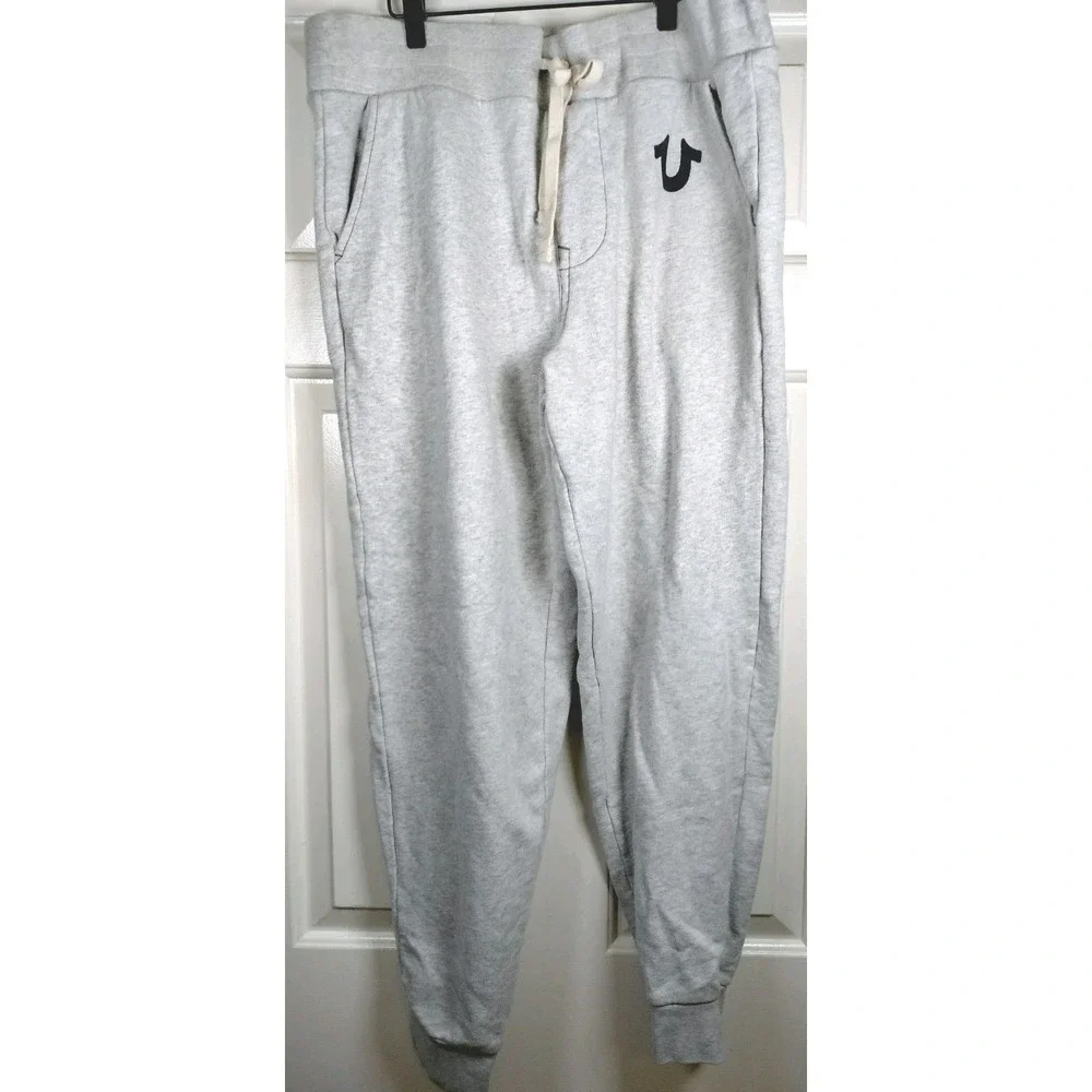 True Religion Men's Classic Logo Jogger Sweatpant Grey Heather Large L Y2K